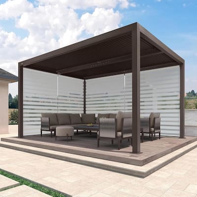 PURPLE LEAF Bronze Louvered Pergola with Adjustable Roof for Deck Backyard Garden Hardtop Gazebo