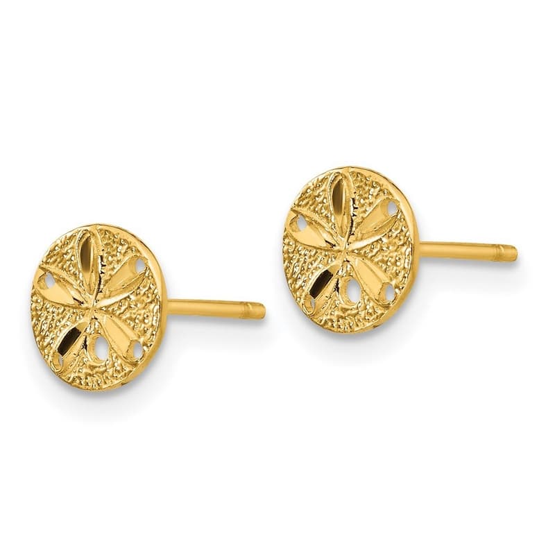 Curata 14k Yellow Gold Solid 8mm Sparkle Cut Sand Dollar Post Earrings