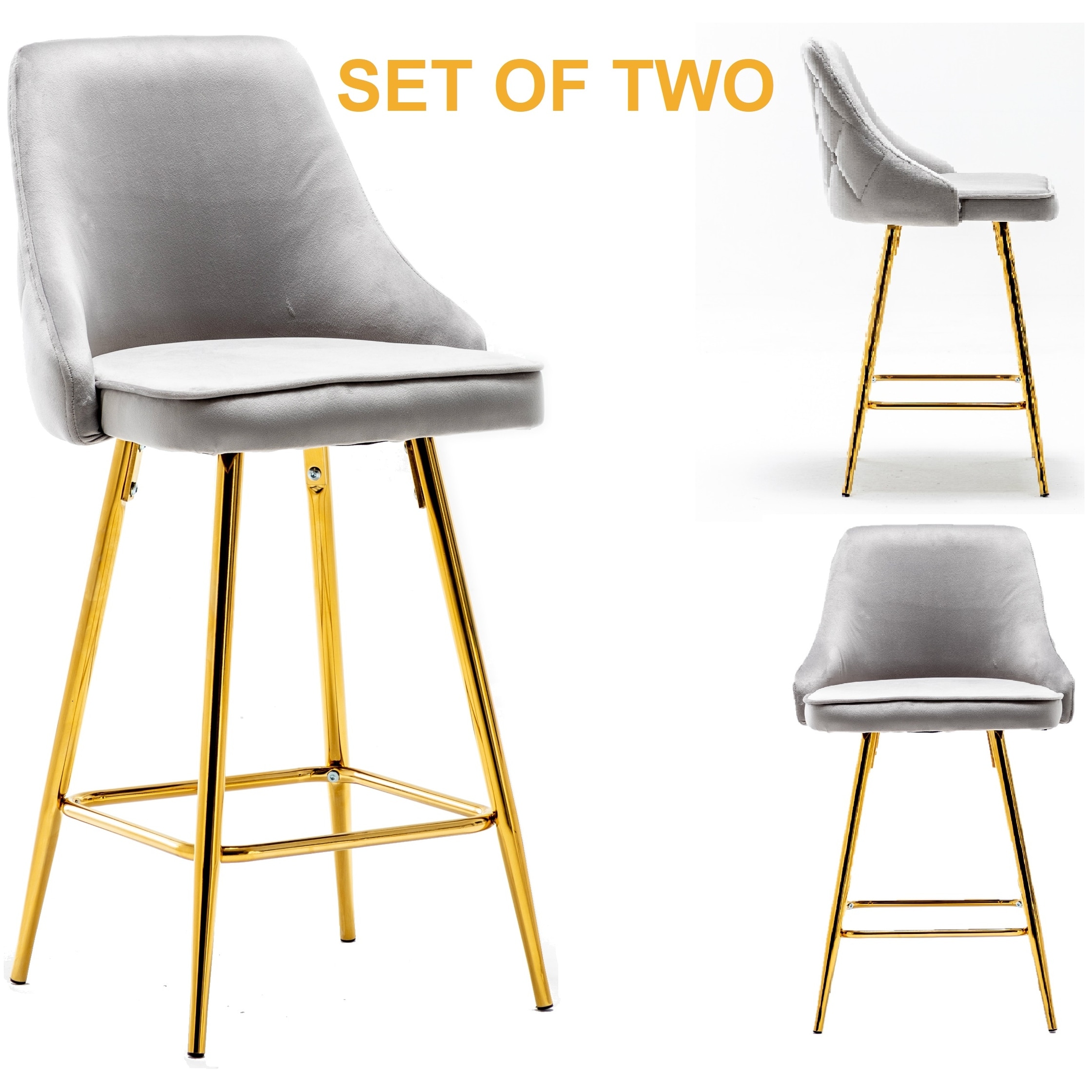 wardah premium diamond tufted upholstered modern dining stool bar chairs  set of 2