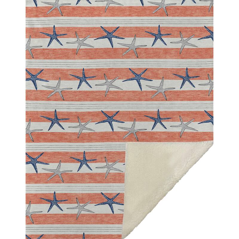 Premium Machine Washable ASB191 Starfish Stripe Sherpa Throw Blanket