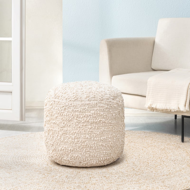 Jani 22-inch Terracotta Pouf - Handcrafted Handmade Round Ottoman for Seating, Footrest, Home Decor for Living Room, Bedroom - Ivory