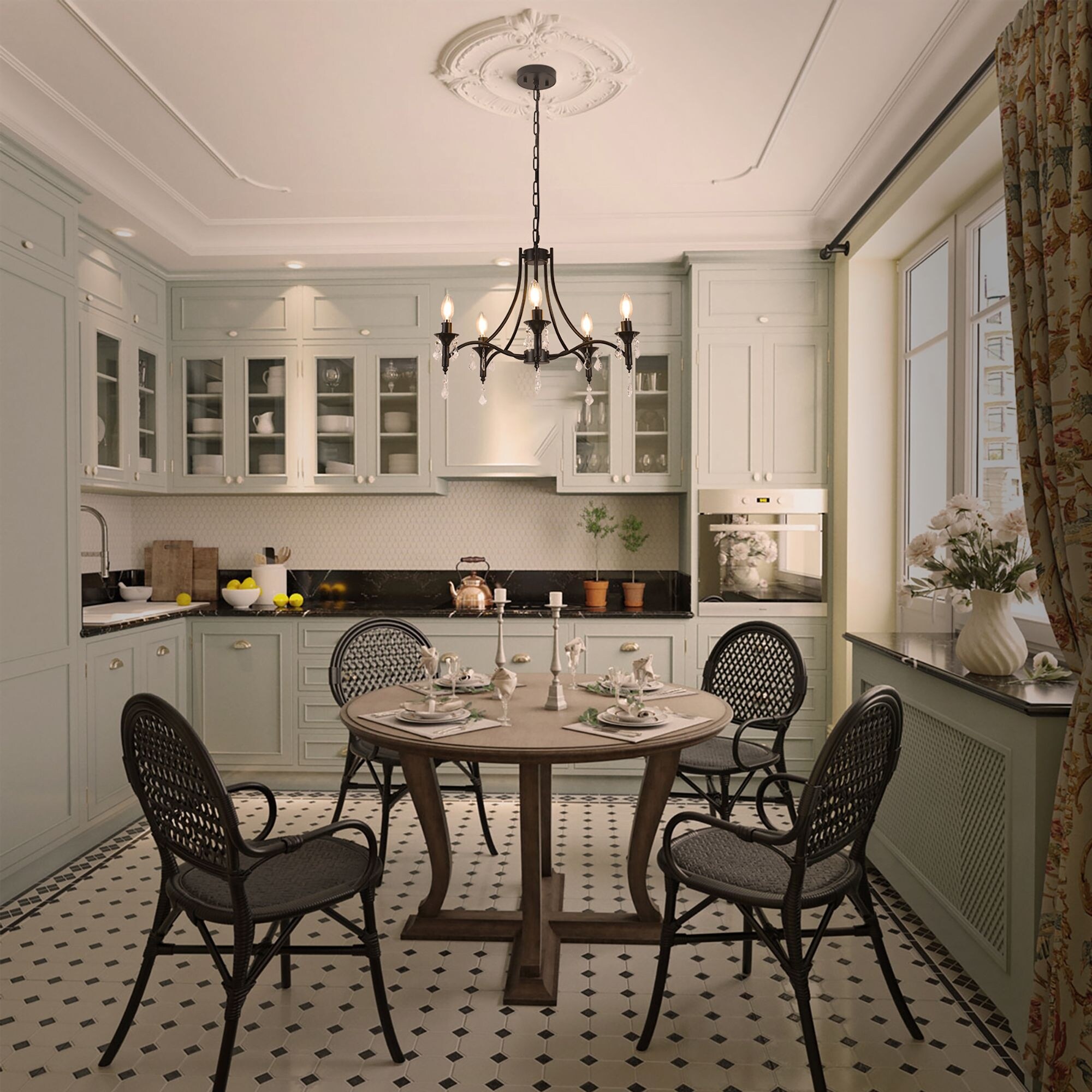 5 - Light Dimmable Classic / Traditional Chandelier - Matte Black