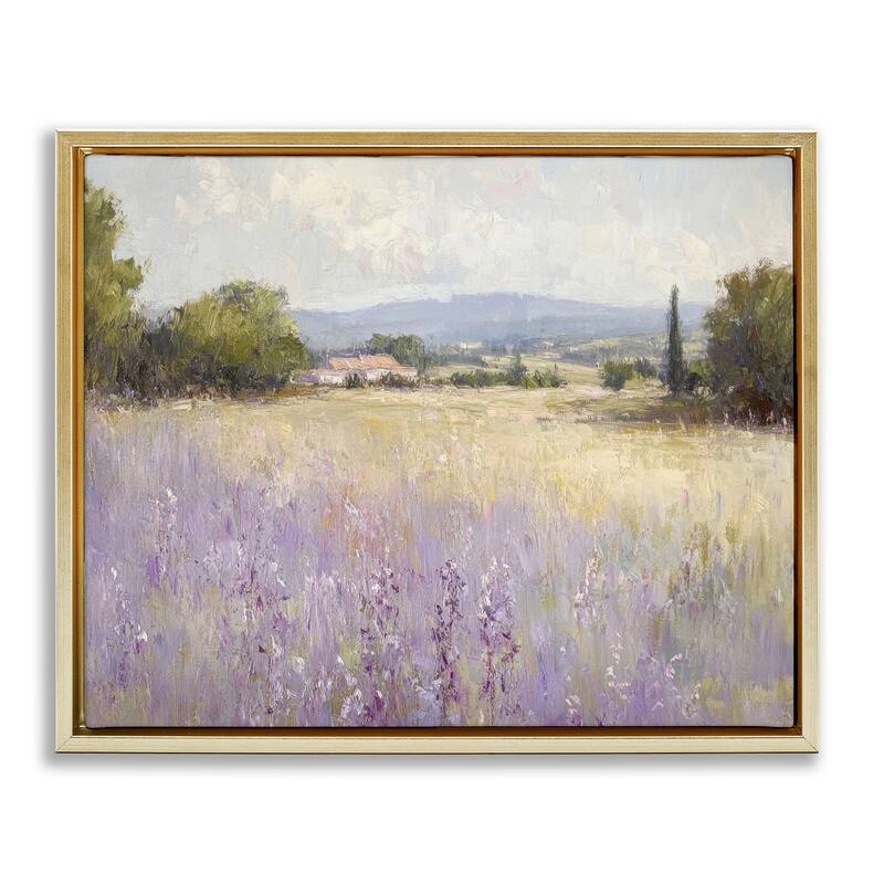 Stupell Lavender Farmland Meadow Framed Floater Canvas Wall Art Design By Petal Prints Design - 21 x 17 - Gold