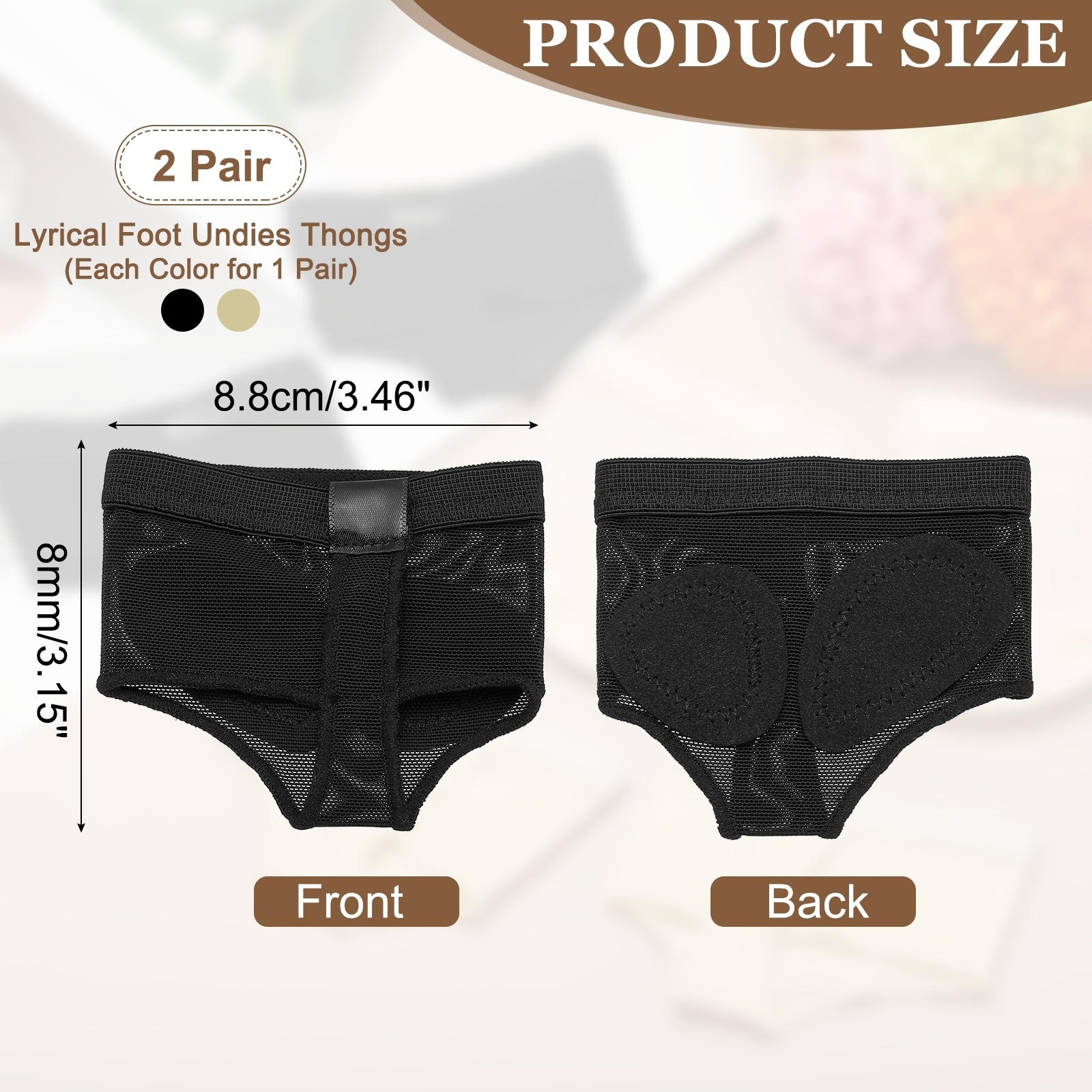 Foot Undies Thongs for Dance, Half Sole Shoes Paws Pads Mesh Stretch Wear Resistance - Black