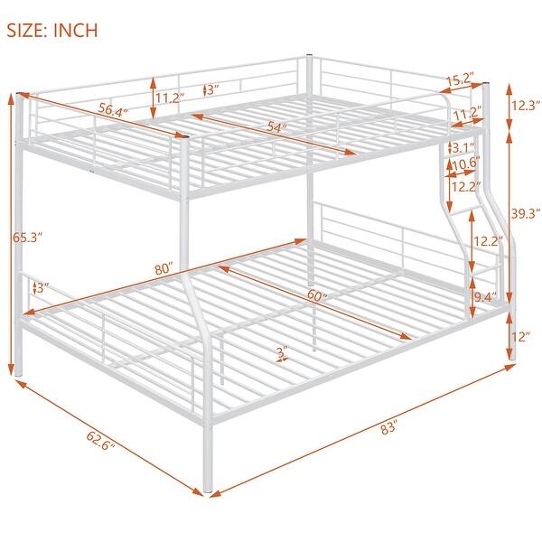 Full XL Over Queen Bunk Bed,Versatile Metal Bed with Build-In Ladder
