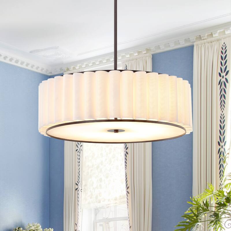 GetLedel 24 in. 5-Light Dimmable Pleated Drum Chandelier - Bronze