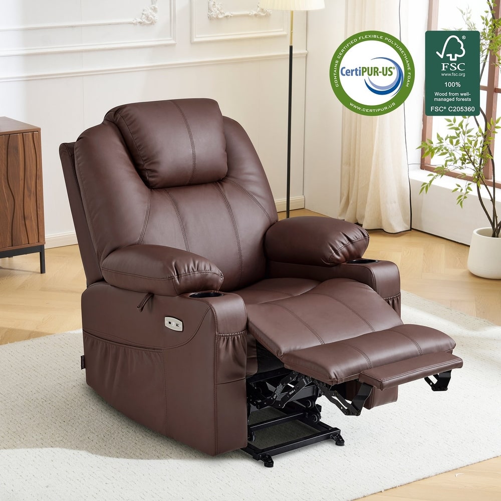 MCombo Electric Power Lift Recliner Chair Sofa with Massage and Heat, 3 Positions, USB Ports, Faux Leather 7040