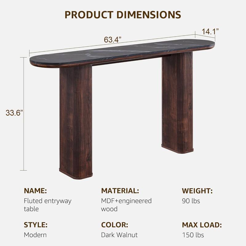 63" Modern sofa, Entryway Table, Sofa Table with Fluted Bases