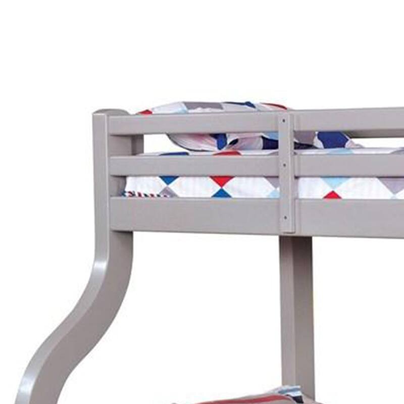 Tedy Twin over Full Bunk Bed with Curved Ladder, Guardrails, Gray