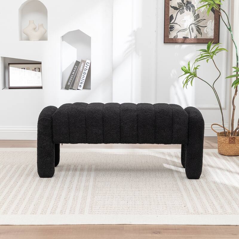 SEYNAR Modern Glam Teddy Velvet Fabric Rectangle Ottoman