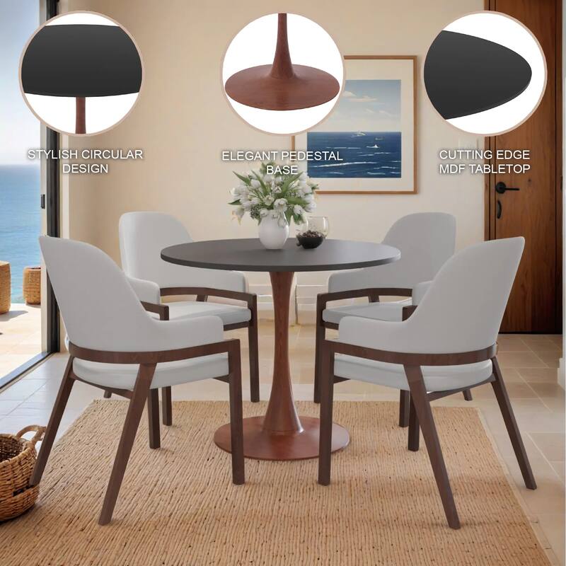 Bristol 24" Round Dining Table with MDF Top and Cherry Steel Pedestal Base for Modern Kitchen and Dining Room