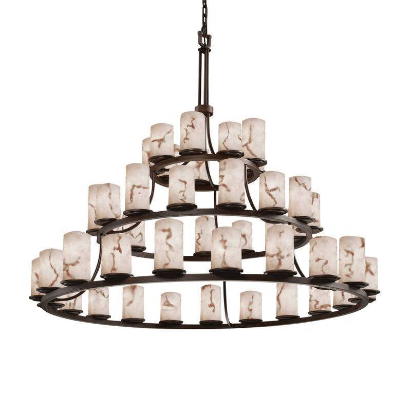 Justice Design LumenAria - Dakota 45-Light 3-Tier Ring Chandelier - Cylinder w/ Flat Rim Shade - Replaceable Bulb - Matte Black