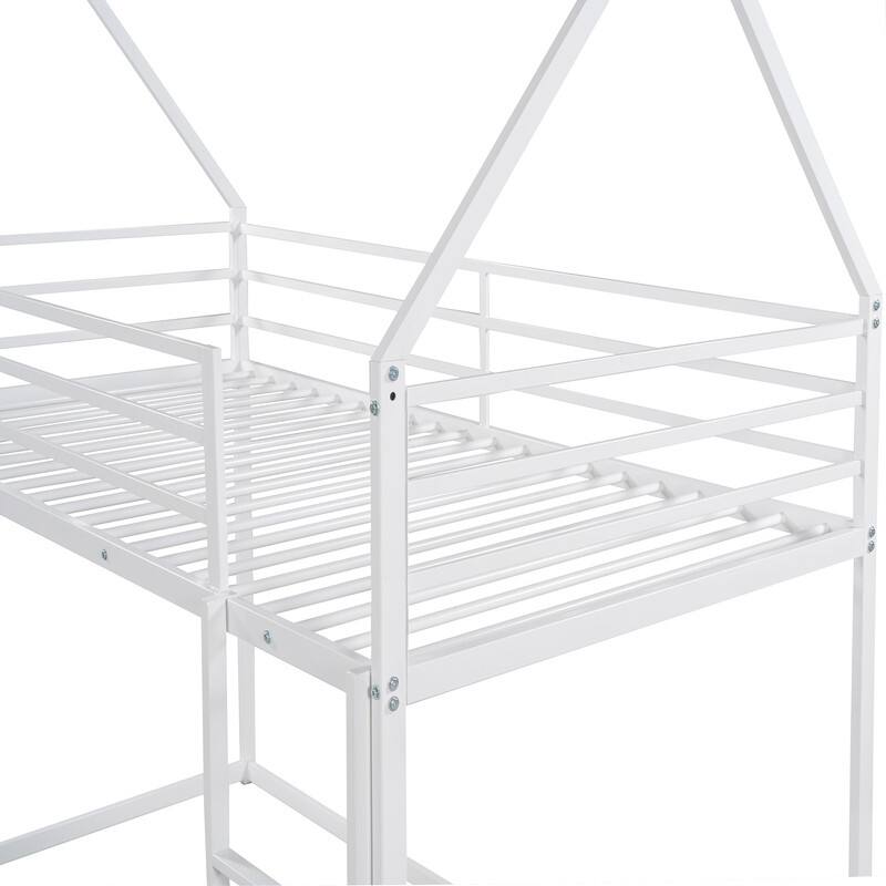 Metal House Bunk Bed for Kids, Twin Over Twin Low Bunk Beds Frame with