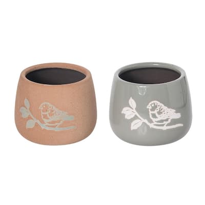 Transpac Stoneware Bird Natural Planter Set of 2 Spring Home Decorations