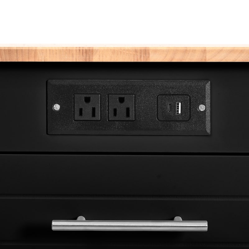 Lenom MDF Fluted Kitchen Island with Trash Can and Power Outlet(49-in x21-in x36-in)