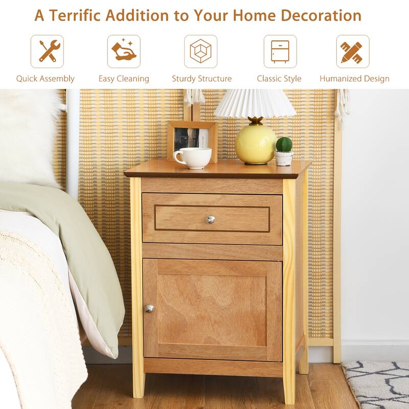 Costway 2PCS Nightstand with Drawer Accent Side End Table Storage