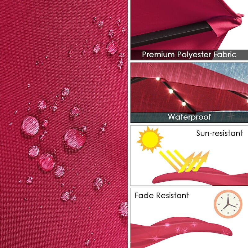 15 Ft Patio LED Crank Solar Powered 36 Lights Umbrella