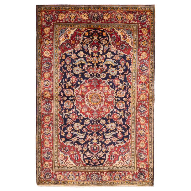 ECARPETGALLERY Hand-knotted Kayseri Dark Navy Wool Rug - 4'4 x 6'9