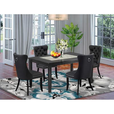 5-Piece Black Finish Solid Wood Top-Rectangular Upholstered Dining Room Set-Seats 4