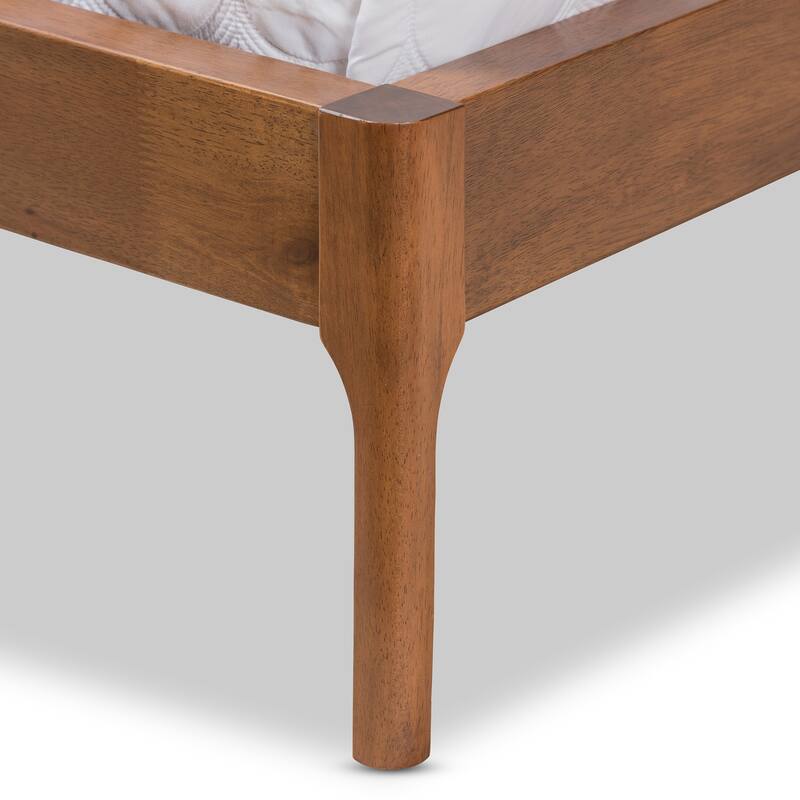 King Size Platform Bed Walnut Wood & Beige Fabric Headboard, Modern Bedroom Furniture