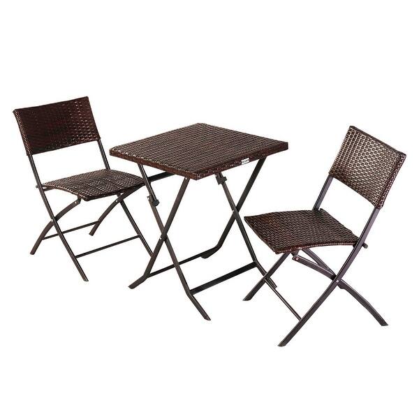 3 Piece Garden Folding Rattan Chair Square Table On Sale Overstock 31420369 Grey