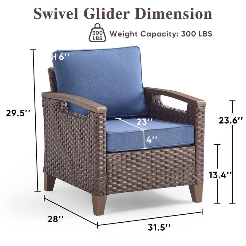 Pocassy Outdoor Brown Wicker Funitre with Cushion Set
