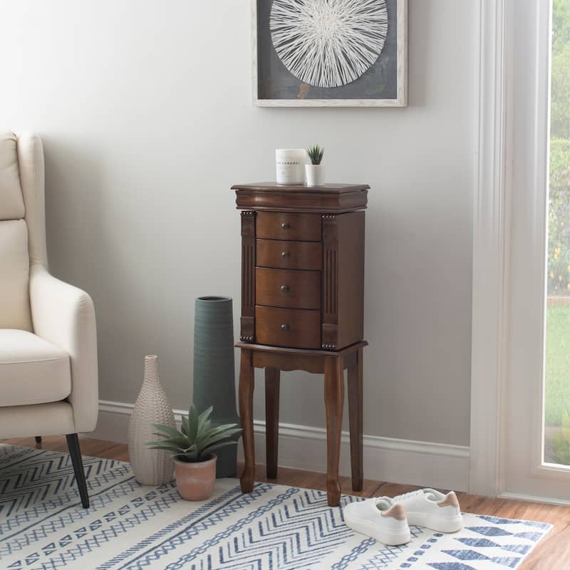 Serena Mirrored Walnut Standing Jewelry Armoire
