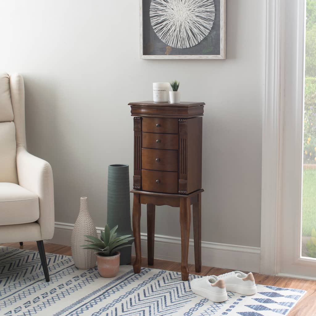 Serena Mirrored Walnut Standing Jewelry Armoire