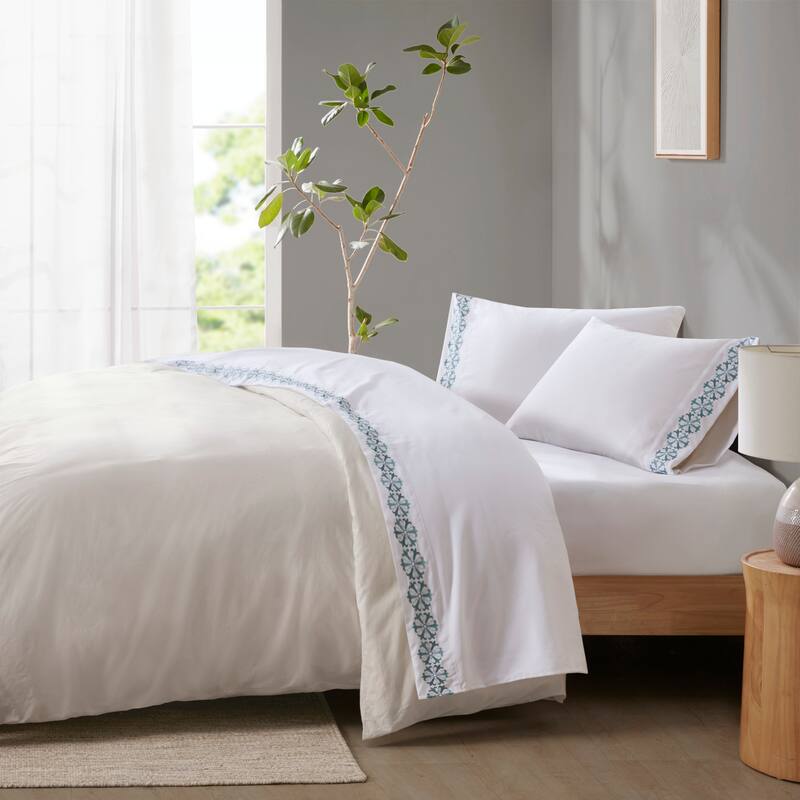 Madison Park Embroidered Microfiber 4 PC Sheet Set