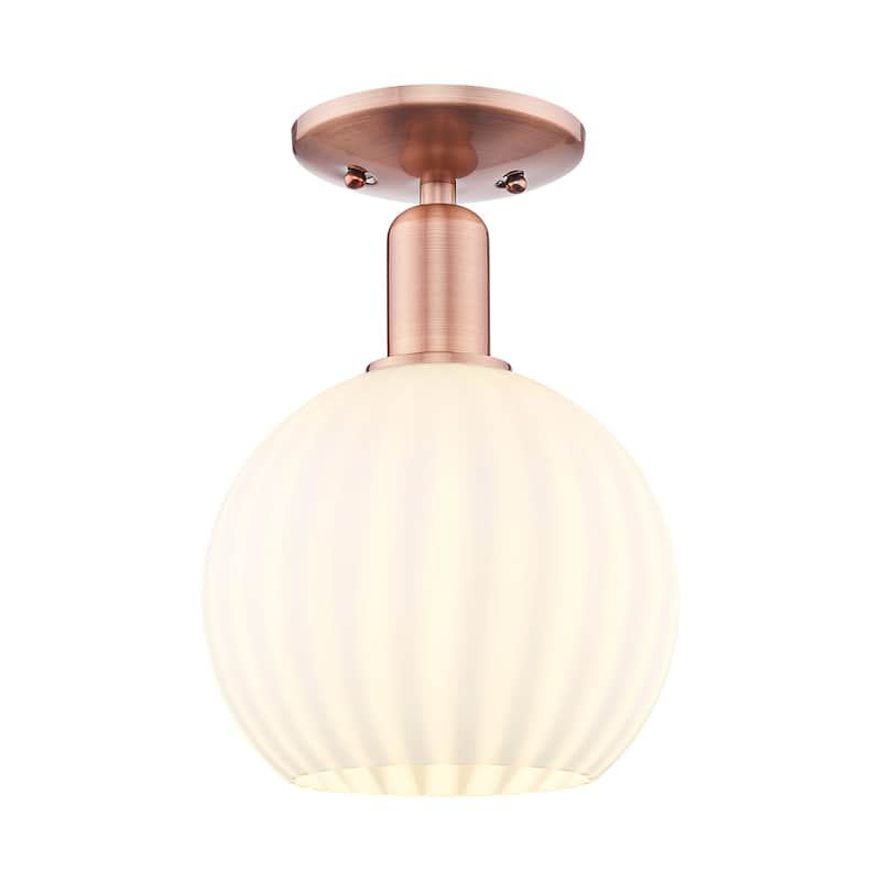Innovations Lighting 716-1C-12-8 White Venetian Semi-Flush White - Antique Copper / White Venetian