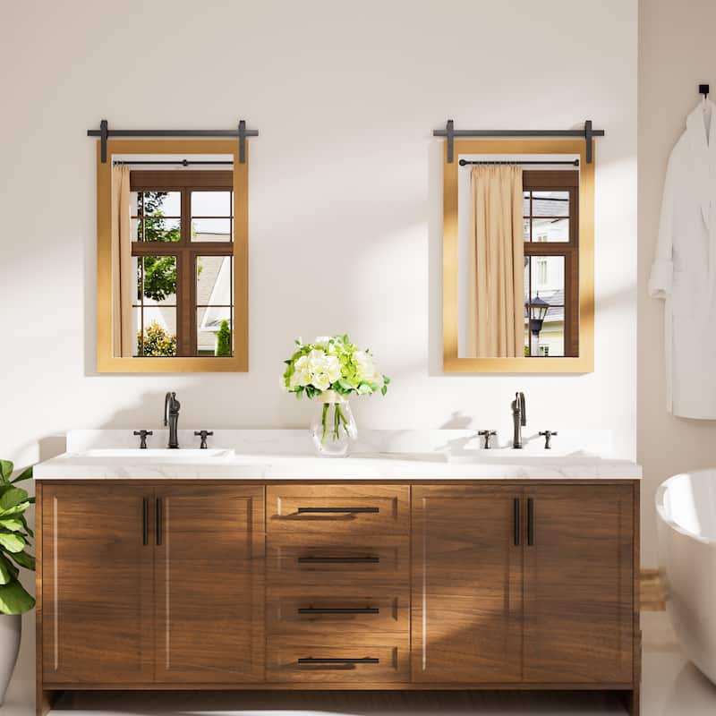 Farmhouse Barn Door Solid Wood Frame Bathroom Vanity Wall Mirror