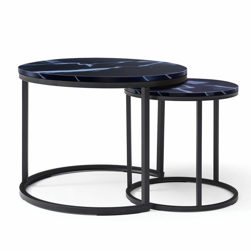 Modern Nesting Tables - Black Marble Round Set, Industrial Style