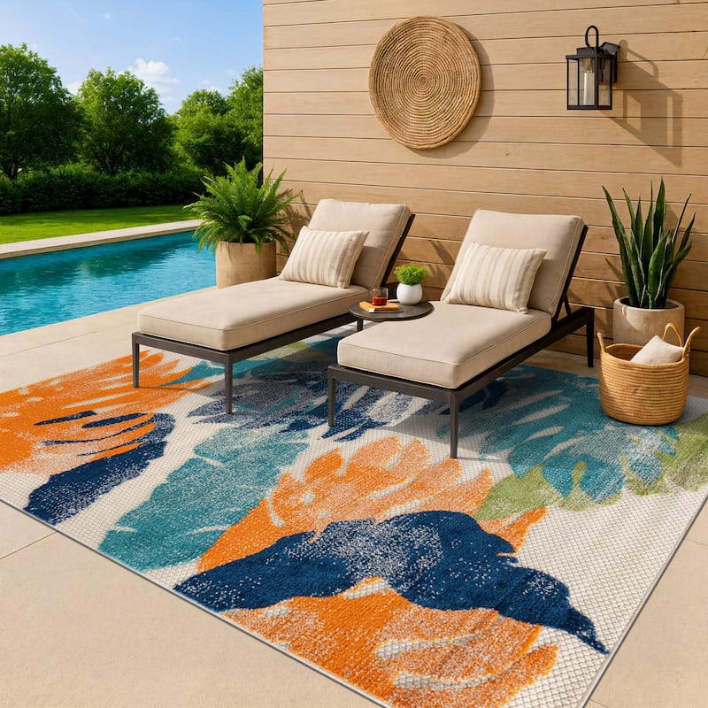 Arles Palm Floral Leaves Indoor/Outdoor Area Rug - 5'x7' - Multi