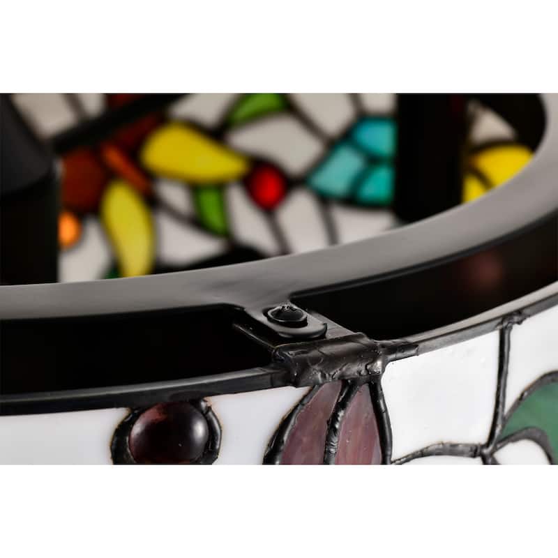 Jorga 6-light Tiffany Glass Fandelier Lighted Ceiling Fan Butterfly Design Remote Control - White-MultiColor