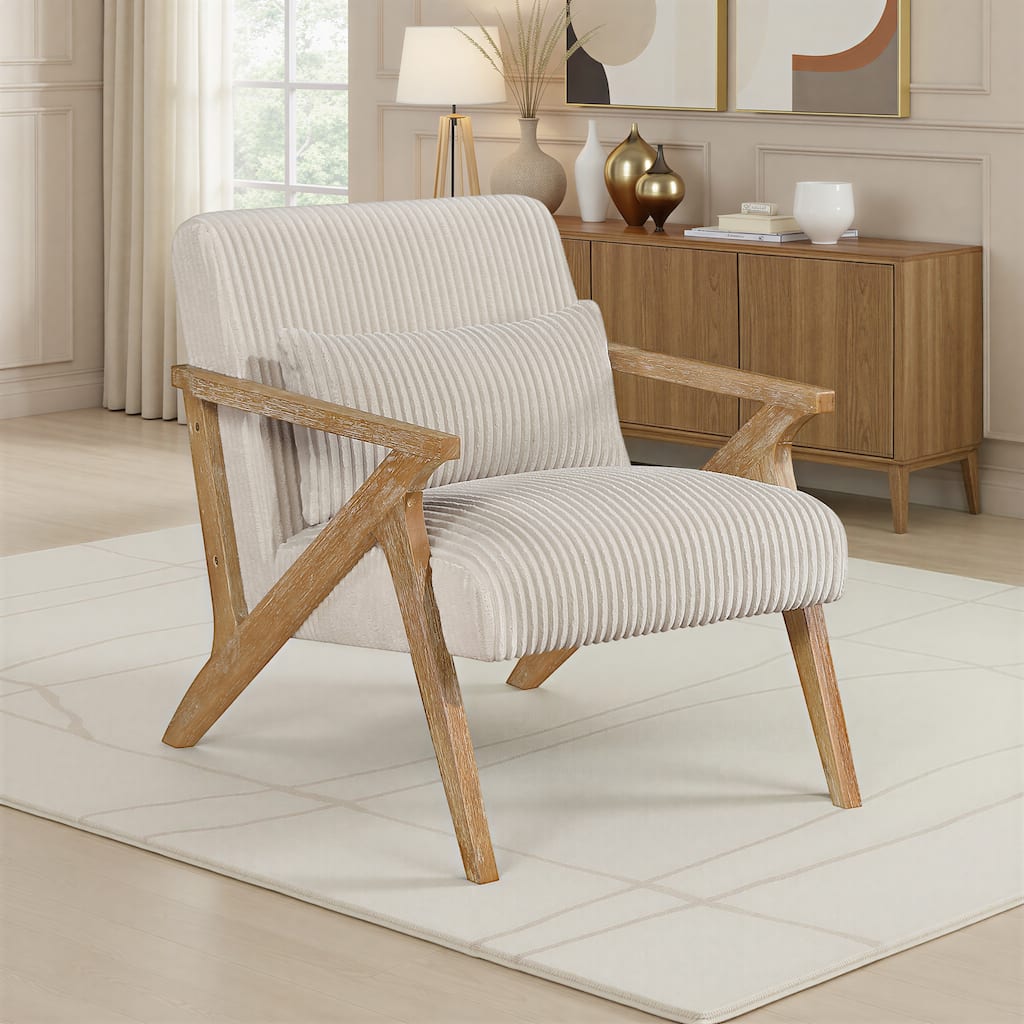 Bennett 27" Corduroy Accent Chair with Wood Frame & Matching Pillow
