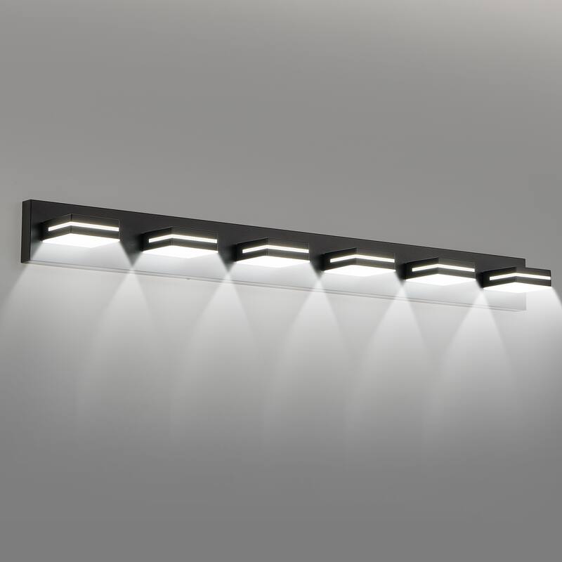 Modern Black LED Vanity Light, 6-Lights Wall Sconce for Bathroom and Mirror, Sleek Minimalist Design, Energy-Efficient