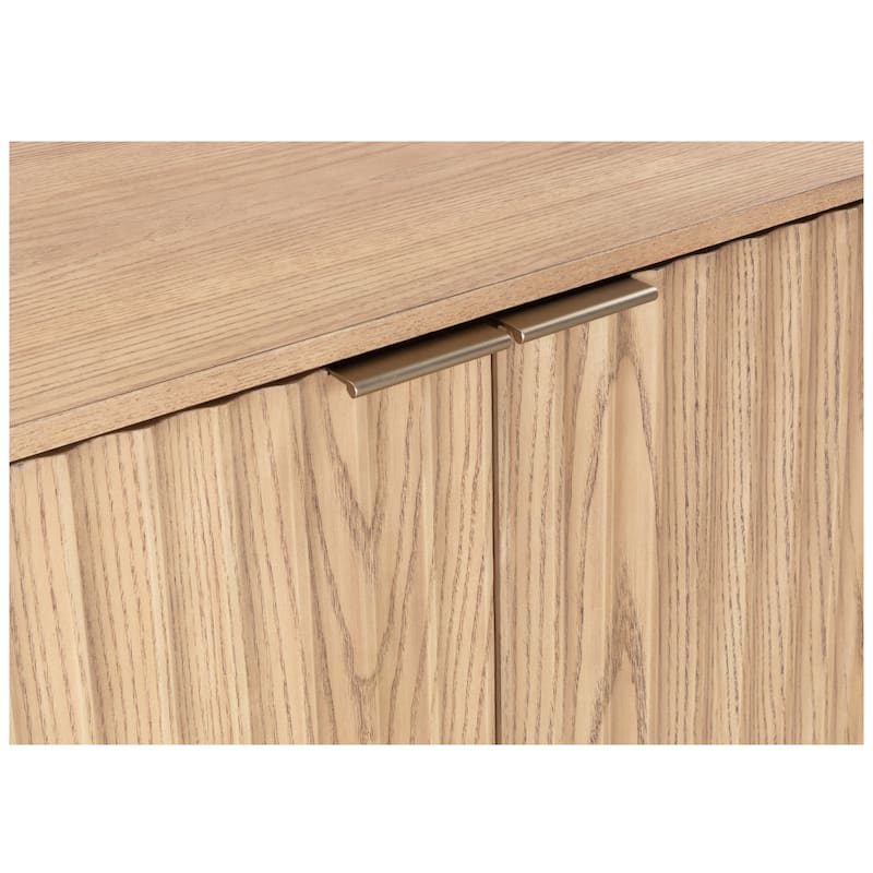 Bedroom Fluted Wood Nightstand, Accent Cabinet with Brass Handles, Storage Cabinet Buffet with Shelf