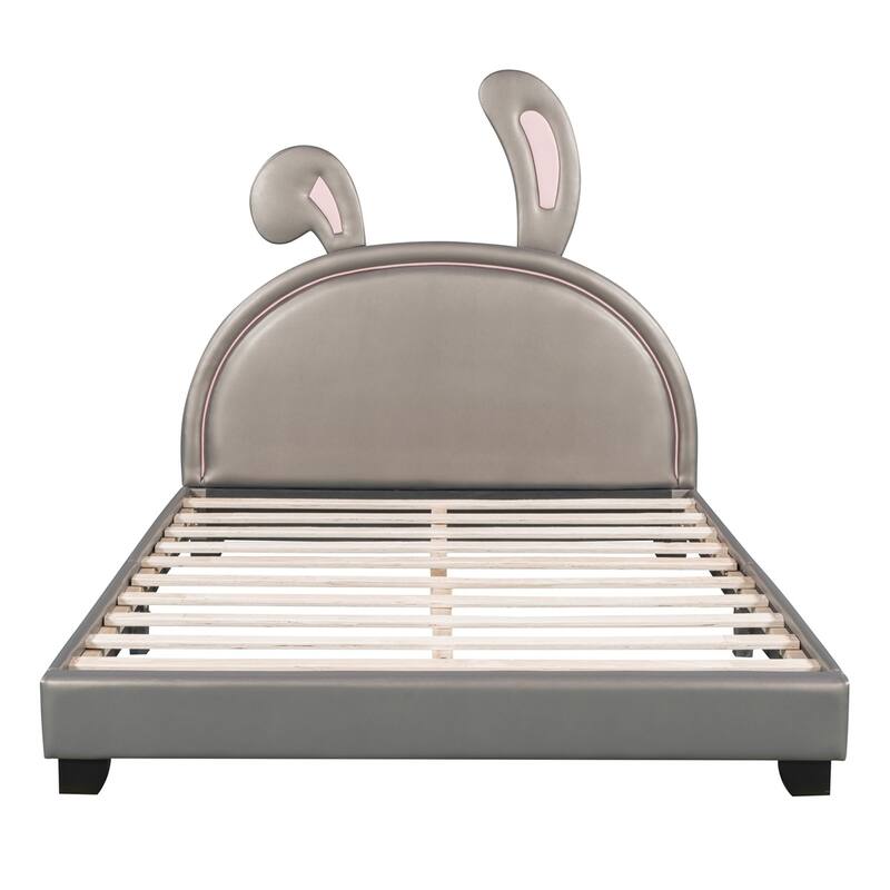 Merax Upholstered Leather Platform Bed with Rabbit Ornament