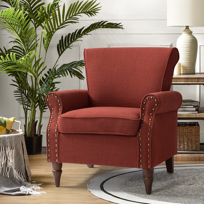 Nyctelius Upholstered Comfy Accent chair with Classic Turned Wooden Legs and Nailhead Trim by HULALA HOME