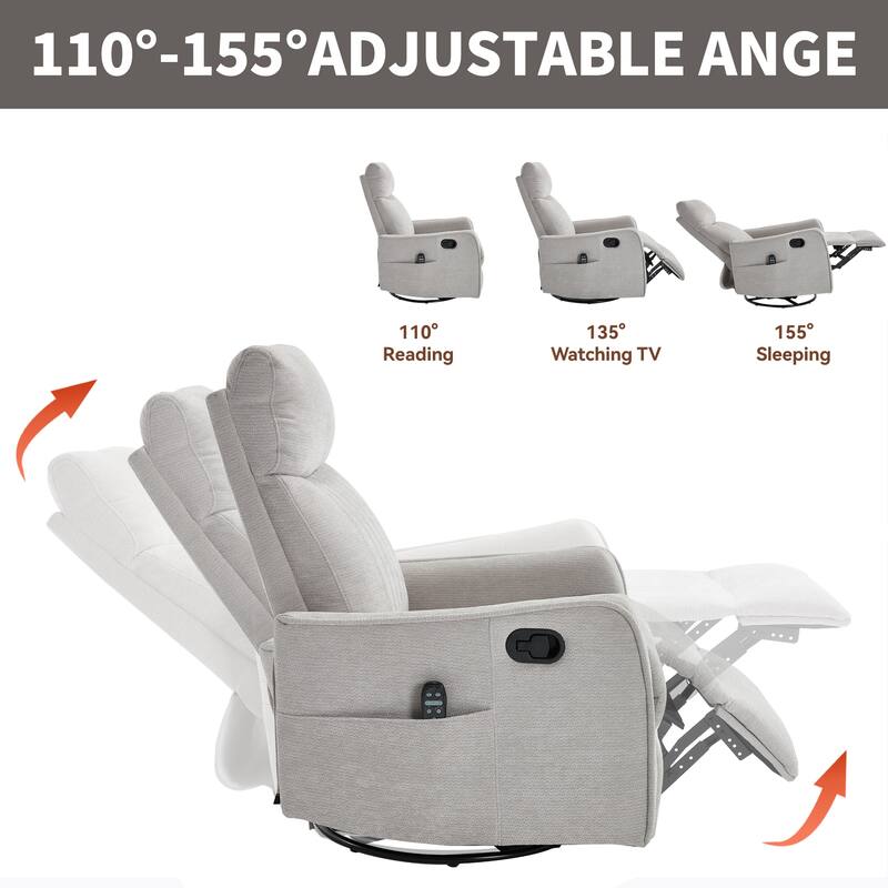 Swivel Recliner Chair with Heat & Massage, Heavy Duty Manual Recliner Chair, Glider Rocker Chair with Side Pocket