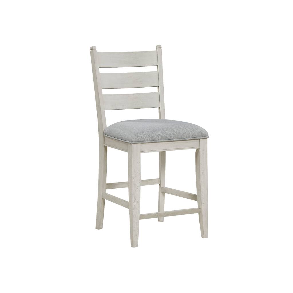 Wen Counter Height Chair Set of 2, Gray Fabric Seat, Weathered White