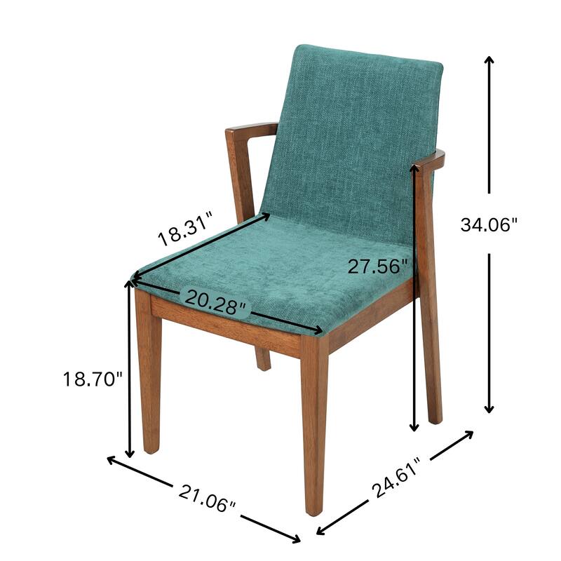 Christopher Knight Home - Mid-Century Modern Upholstered Wood Dining Arm Chairs with Ergonomic Armrests & Backrest, Set of 2