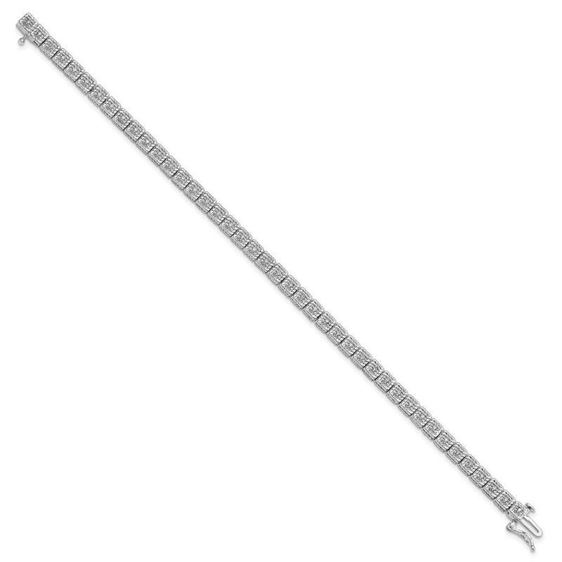 Curata 925 Sterling Silver Polished Box Catch Closure Rhodium Plated Diamond Bracelet