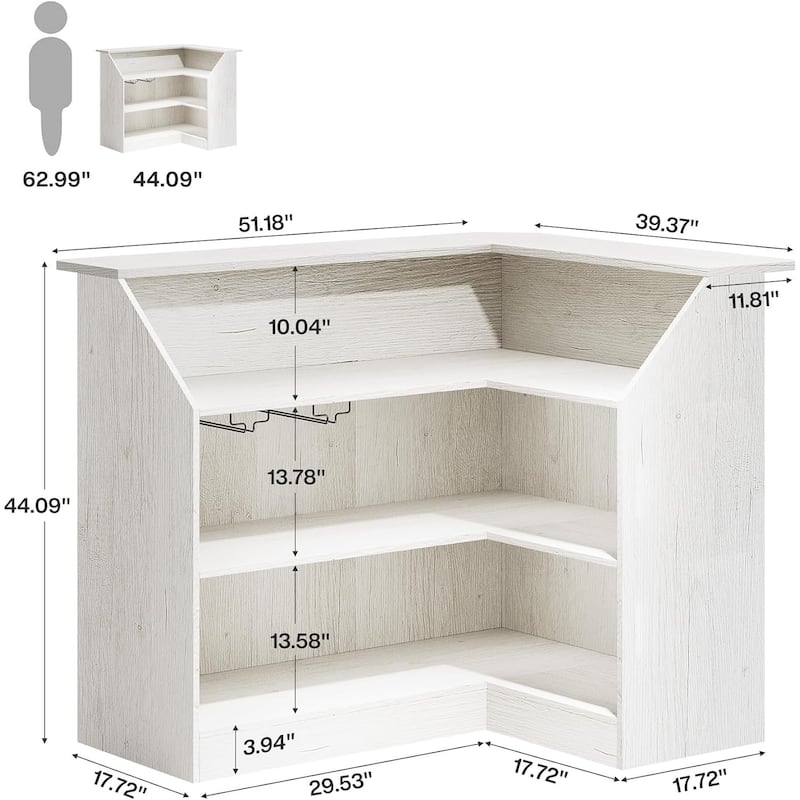 4-Tier Bar Cabinet, L-Shaped Home Bar Table with Stemware Racks