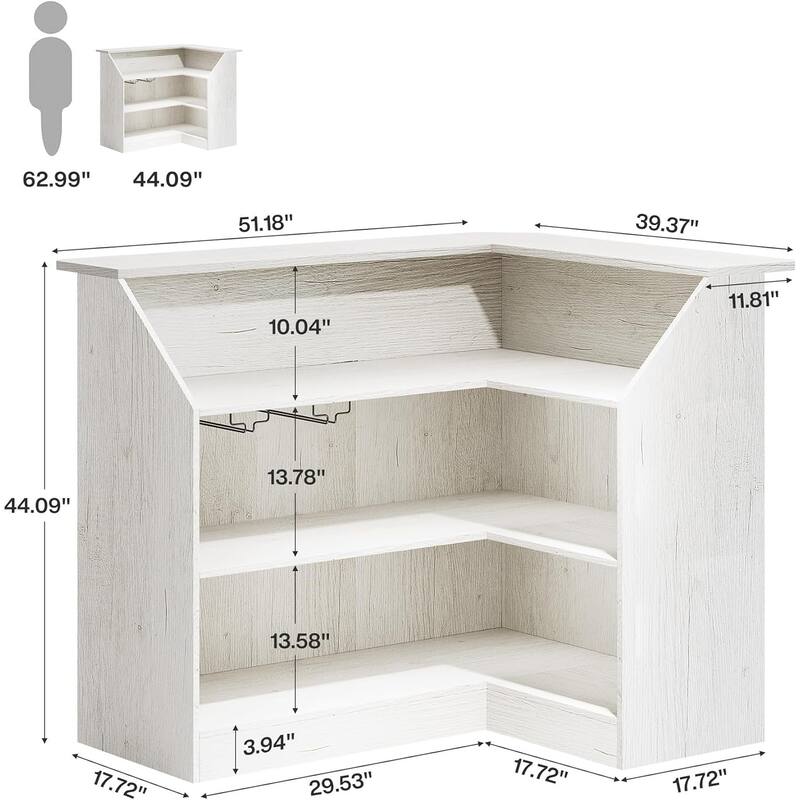L Shaped Home Bar Cabinet Table with Stemware Racks, 4-Tier Corner Bar Unit Liquor Wine Bar Table
