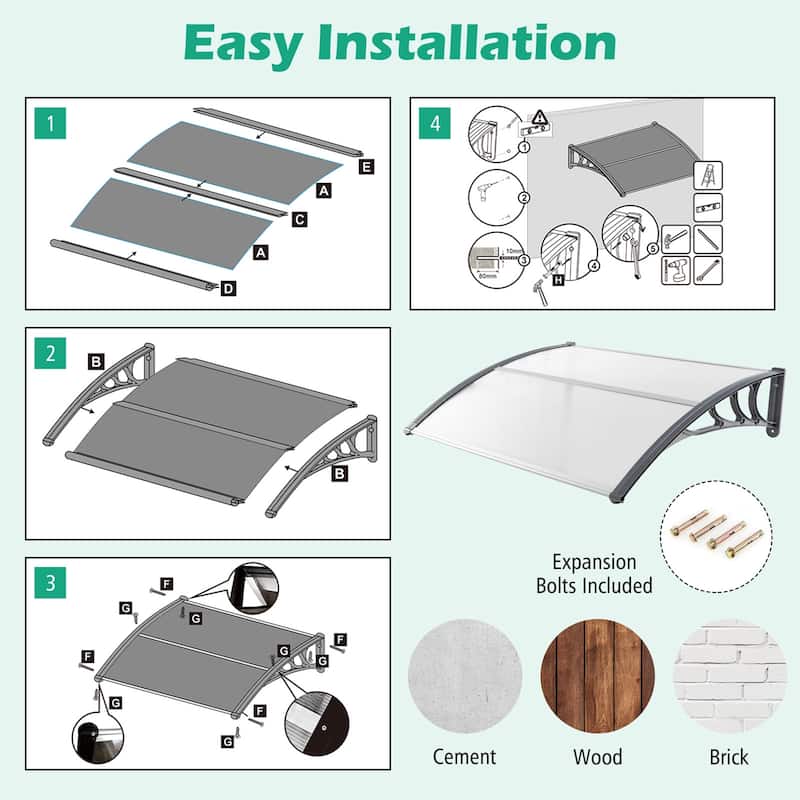 Costway 48" x 40" Window Outdoor Awning Door Canopy Exterior Awning - See Details