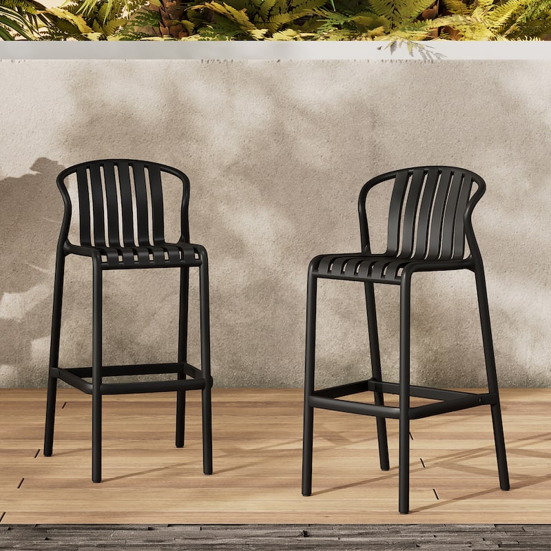 Christopher Knight Home - Rory Indoor/Outdoor Perforated Slat Back Bar Stools, Stackable Set of 2 - Black