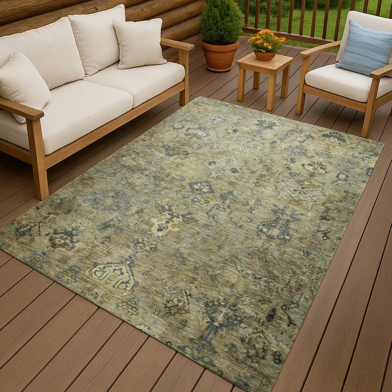 Machine Washable Indoor/ Outdoor Traditional Serenity Chantille Rug