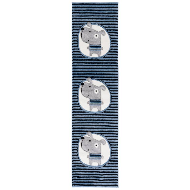 SAFAVIEH Carousel Kids Basimah Stripe Dog Rug - 2' x 8' Runner - Navy/Ivory