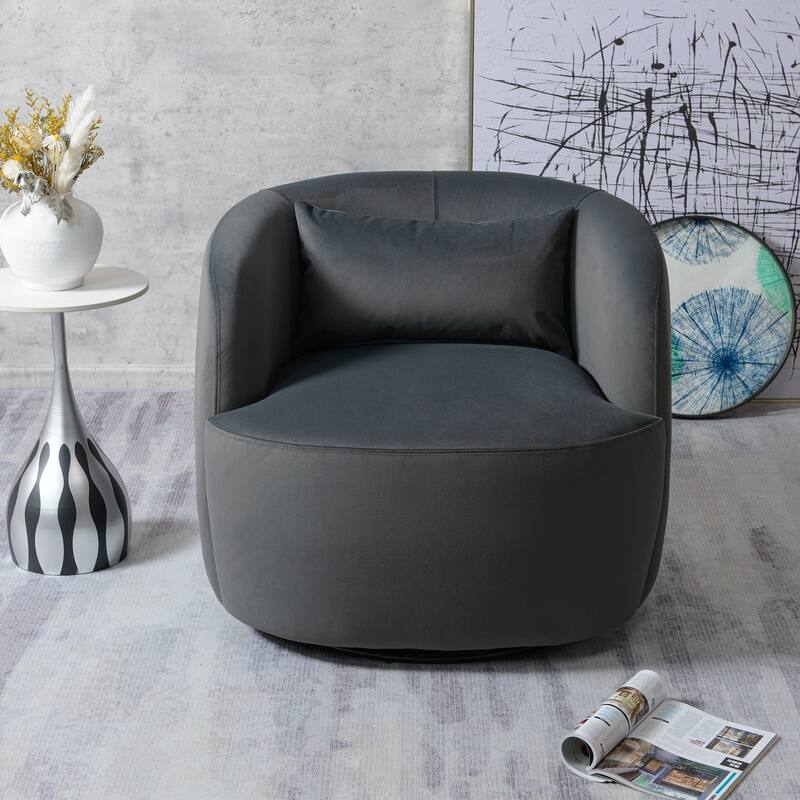 KINWELL 34" Wide Velvet Upholstered Swivel Accent Chair with Toss Pillow